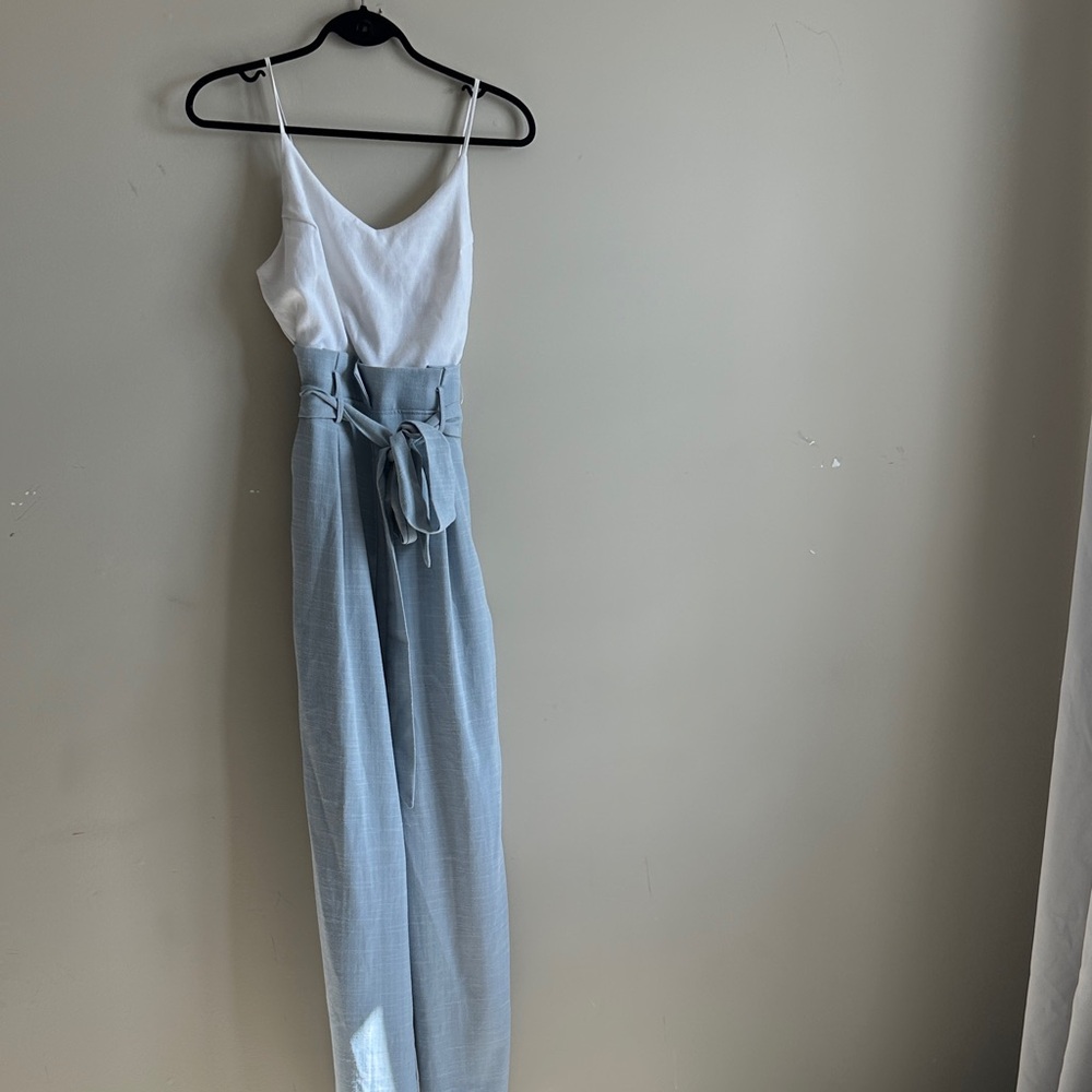 The Clothing Company White and Light Blue Jumpsuit with pockets